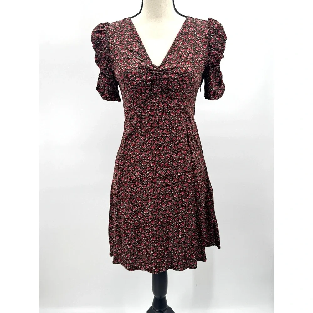Whimsigoth Gap Ditzy Floral Mini Dress Small Ruched Fairy Grunge Dark Cottage - Picture 1 of 14